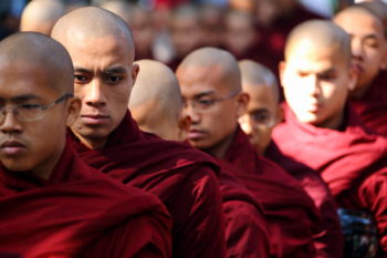 Buddhist monks in line