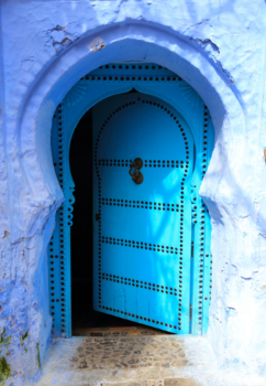 door of the blue city of Chefchaouen Morocco