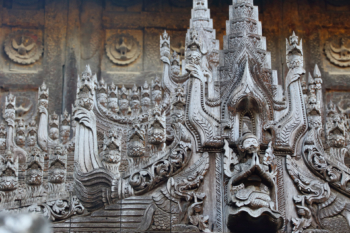 texture of wood carving on a Buddhist temple, Myanmar