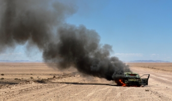 car fire on the road through the Namib desert (no casualties)
